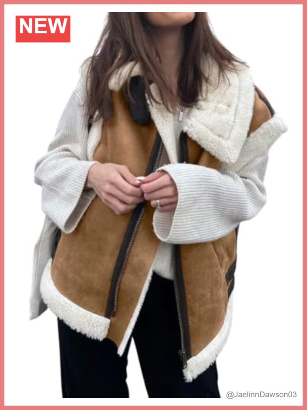 Suede Sherpa Vest Faux Fur Lined Sleeveless Zip Up Winter Warm Coat